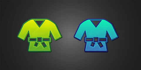 Green and blue Kimono icon isolated on black background. Chinese, Japanese, Korean, Vietnamese wearing national costumes, kimono. Traditional Asian costumes. Vector