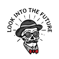vintage illustration of skull wearing hypnotic glasses and hat