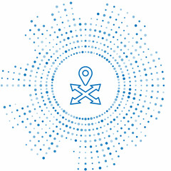 Blue line Map pin icon isolated on white background. Navigation, pointer, location, map, gps, direction, place, compass, search concept. Abstract circle random dots. Vector