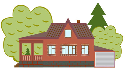 Drawn beautiful house for advertising a real estate agency. Vector illustration  - 474503325