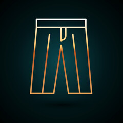 Gold line Pants icon isolated on dark blue background. Trousers sign. Vector