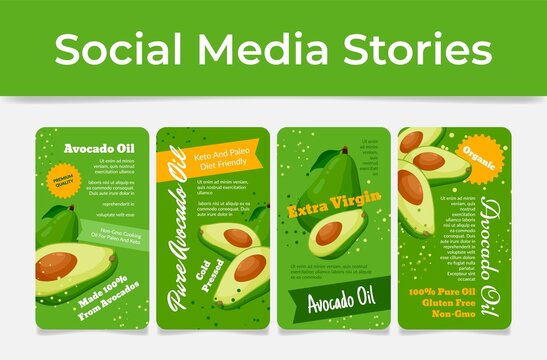 Pure Avocado Oil Social Media Stories Online Shop Poster Vector Illustration. Internet Post Promo