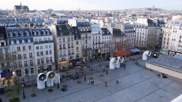View of the centre Paris, square 4 district from the Georges pompidou art centre, architecture haussmannian, Eiffel Tower