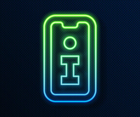 Glowing neon line Information icon isolated on blue background. Vector