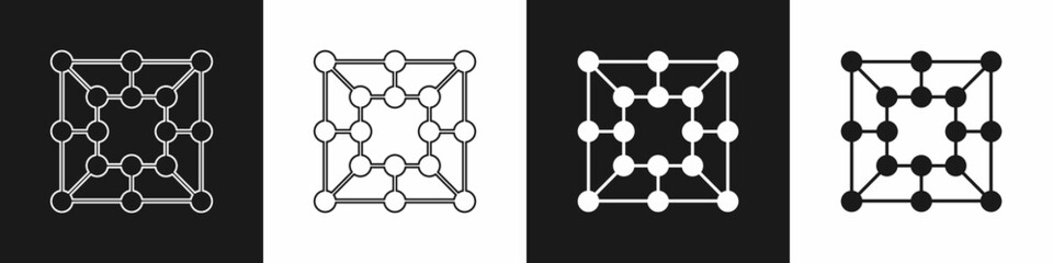 Set Board game icon isolated on black and white background. Vector