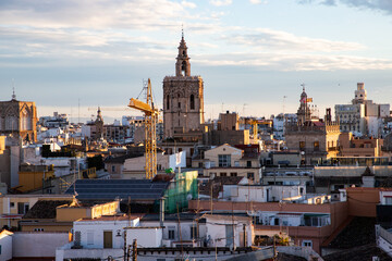 aerial cityscape view from Serranos towers on the old town of Valencia city in Spain