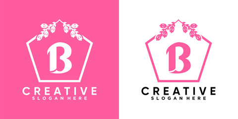 flower and latter b logo design with style and creative concept