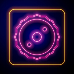 Glowing neon Circular saw blade icon isolated on black background. Saw wheel. Vector