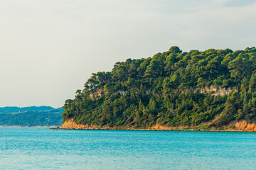 rocky coast of greek island and sea view, landscape greece view from boat