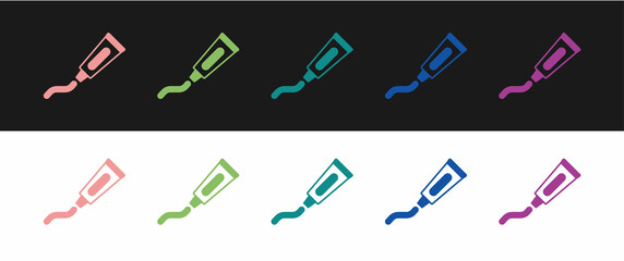 Set Tube of toothpaste icon isolated on black and white background. Vector