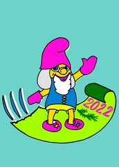 fairy gnome for cartoon on turquoise background happy new year 2022