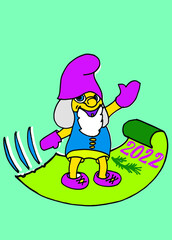 fairy gnome for cartoon on turquoise background happy new year 2022