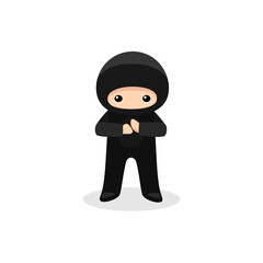 Cute ninja standing greeting isolated on white background