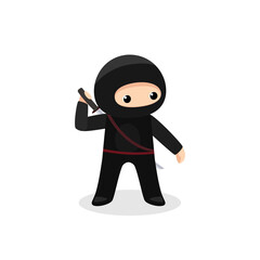 Cute ninja taking katana. Vector illustration isolated on white background