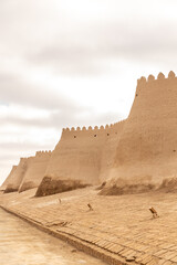 The wall of Ichan Kala fortress. Ichan Kala (or Itchan Qala is walled inner town of the city of Khiva, a UNESCO World Heritage Site), Khiva city, Uzbekistan.