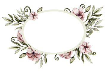 Watercolor romantic vintage flower frames composition