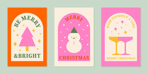 Set of Christmas modern cards. Vector illustration