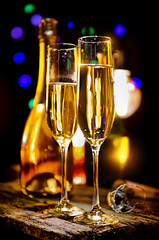 Glass and bottle of champagne