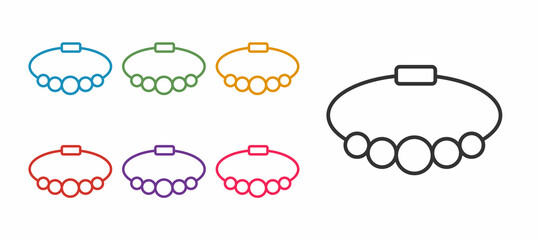 Set line Bracelet jewelry icon isolated on white background. Bangle sign. Set icons colorful. Vector