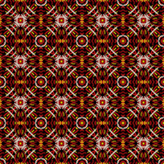 Ethnic seamless hand-drawn pattern. Beautiful red,yellow and white ornament on a black background. Oriental motifs.Design of background, fabric, textile, wallpaper, template.
