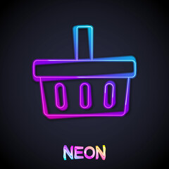 Glowing neon line Shopping basket icon isolated on black background. Online buying concept. Delivery service sign. Shopping cart symbol. Vector