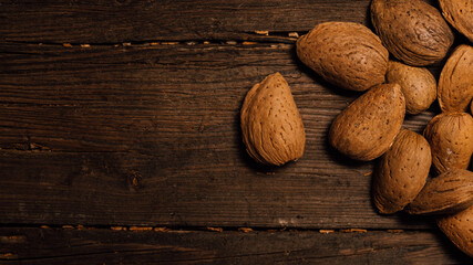 almonds on wooden background