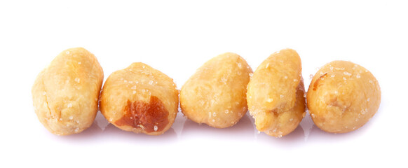 Salted peanuts isolated on white background.	