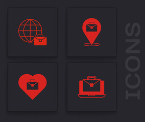 Set Online working, , and Heart with text icon. Vector