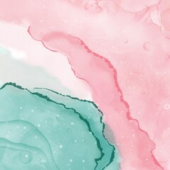 Abstract blue pink watercolor liquid fluid art alcohol inks splash background with bubbles 