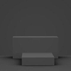 Abstract 3d black gray cube and box podium minimal scene studio background.