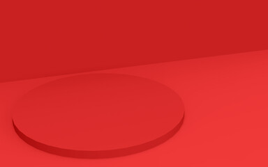 Abstract 3d red color cylinder podium minimal studio background.