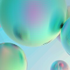 Mint green balls silver gradient colors isolated background. Abstract bubble glossy pastel 3d geometric shape object illustration render.
