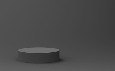 Abstract 3d gray black color cylinder podium minimal studio background.
