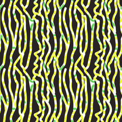 Abstract seamless pattern of multicolored stripes, lines, waves hand-drawn. Beautiful fabric design, fashionable bright colors, wallpaper, background, pattern, textile, fabric.