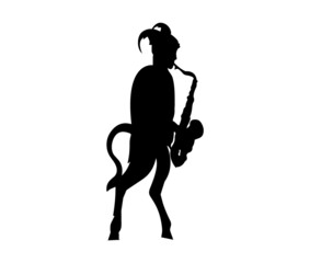 silhouette of a satyr playing a saxophone - obrazy, fototapety, plakaty