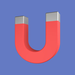 3d cartoon horseshoe magnet isolated on blue background, horseshoe magnet object. 3d rendering illustration