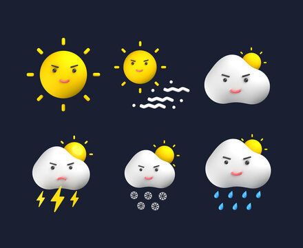 3d rendering Weather sunny sun emoticon icon set