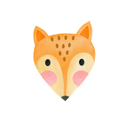 Watercolor fox face isolated on white background. Animal. 