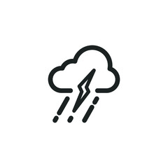 cloud icon with lightning and rain, cloudy rainy outline vector.
