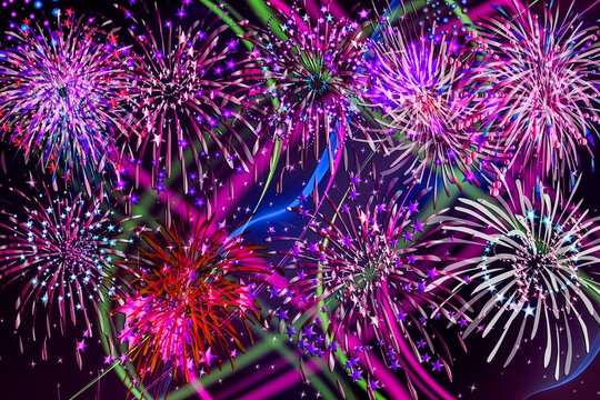 Feuerwerk abstrakt Hintergrund Schwarz lila lavendel gold silber grün rot blau gelb