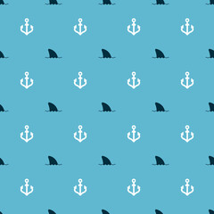 Set Shark fin in ocean wave and Anchor on seamless pattern. Vector