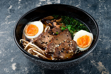 Homemade Japanese Pork Tonkotsu ramen with pork