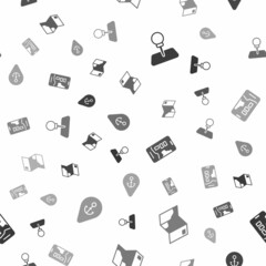 Fototapeta premium Set Push pin, Folded map, City navigation and Location with anchor on seamless pattern. Vector
