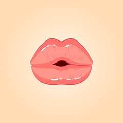 Sexy pink lips, female beautiful open mouth, Illustration in the cartoon style
