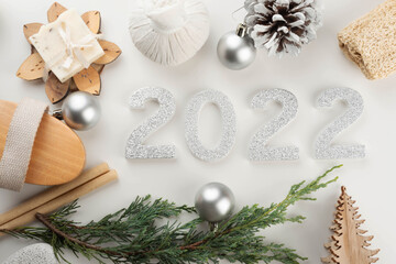 Christmas and New Year trendy minimalistic background for spa and beauty industry.