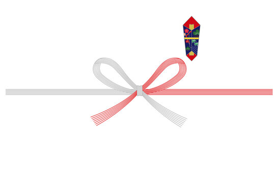 【ベクター】紅白の蝶結びの水引と熨斗イラスト（のし紙・お祝い・出産祝い・お中元お歳暮用素材）