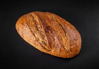  Fresh baked Fermented  Sourdough Buckwheat Bread isolated on blackboard