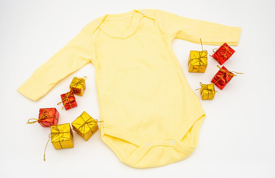 Baby Romper Onesie Bodysuit Product With Gold And Red Cube Gift