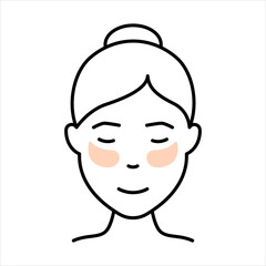 Obraz na płótnie Canvas Girl Use Gel Patch Line Icon. Patches Under Eye Linear Pictogram. Face Anti Aging Procedure Icon. Cosmetic collagen eye patches against facial wrinkles. Editable Stroke. Isolated Vector Illustration
