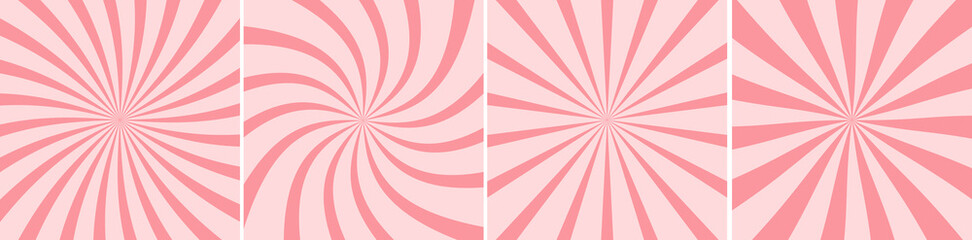 Candy Swirl Pink Background Set. Color Caramel Twirl Pattern. Strawberry, Raspberry Lollipop, Yogurt Twist Template. Abstract Modern Design. Vector Illustration